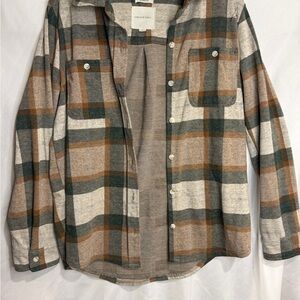 Thread & Supply Relaxed Fit Plaid Shirt in Green and Brown